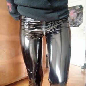 Sexy PVC Style Full Zip Pants Bodycon Bondage Inspired Goth Trousers Black